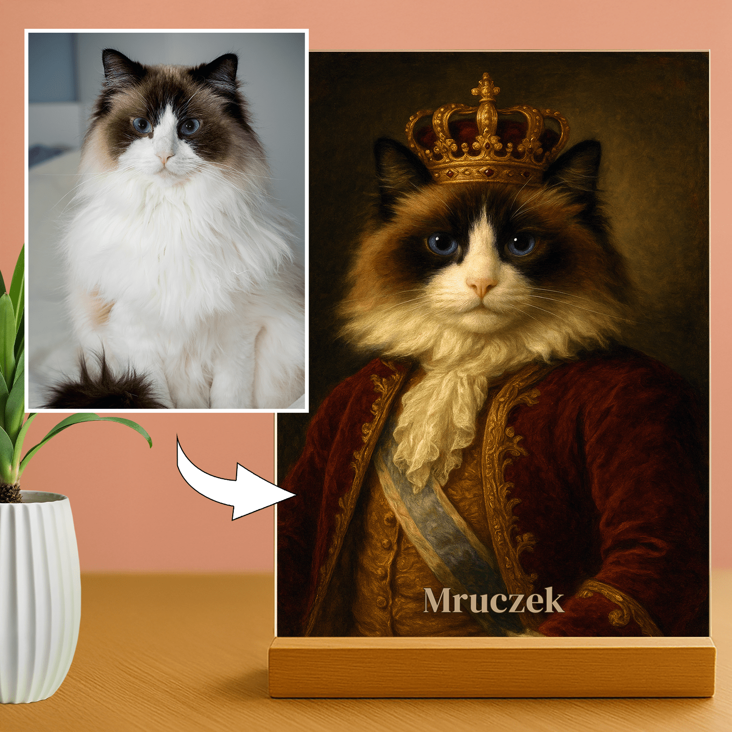 Koci król - personalizowany portret na szkle dla miłośnika kotów - Emmygift.pl