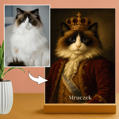 Koci król - personalizowany portret na szkle dla miłośnika kotów - Emmygift.pl