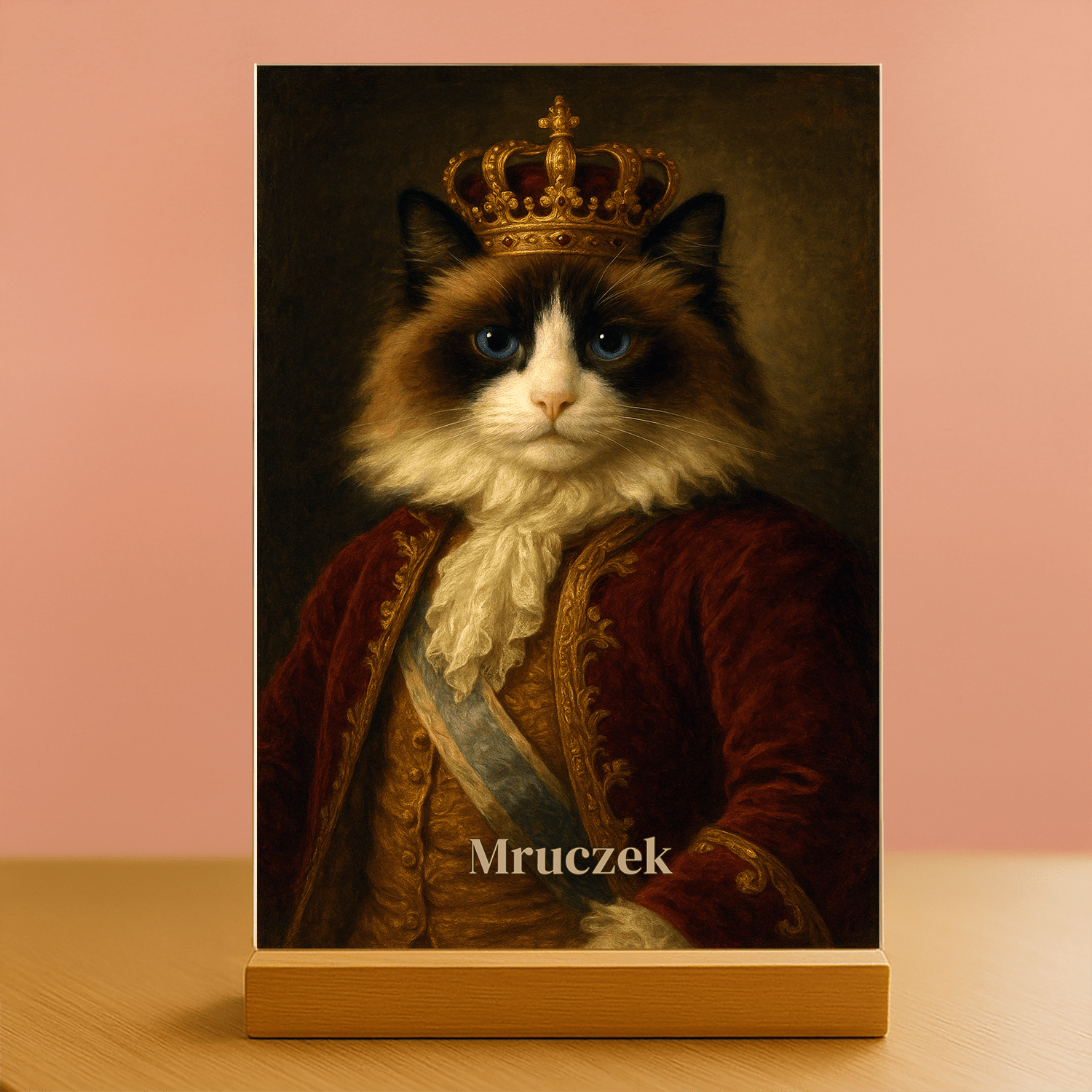 Koci król - personalizowany portret na szkle dla miłośnika kotów - Emmygift.pl