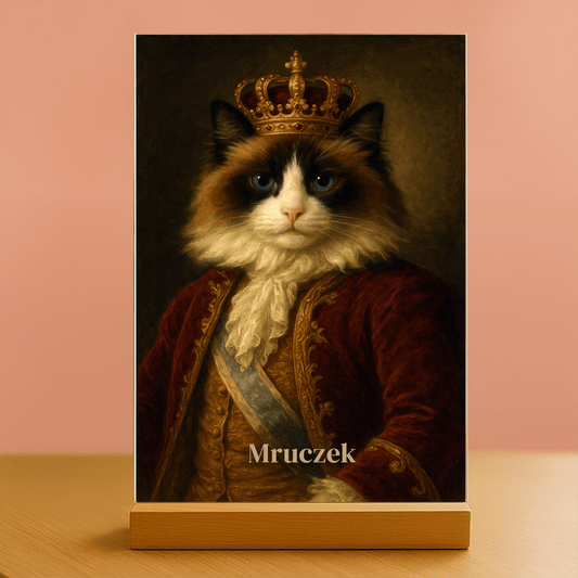 Koci król - personalizowany portret na szkle dla miłośnika kotów - Emmygift.pl