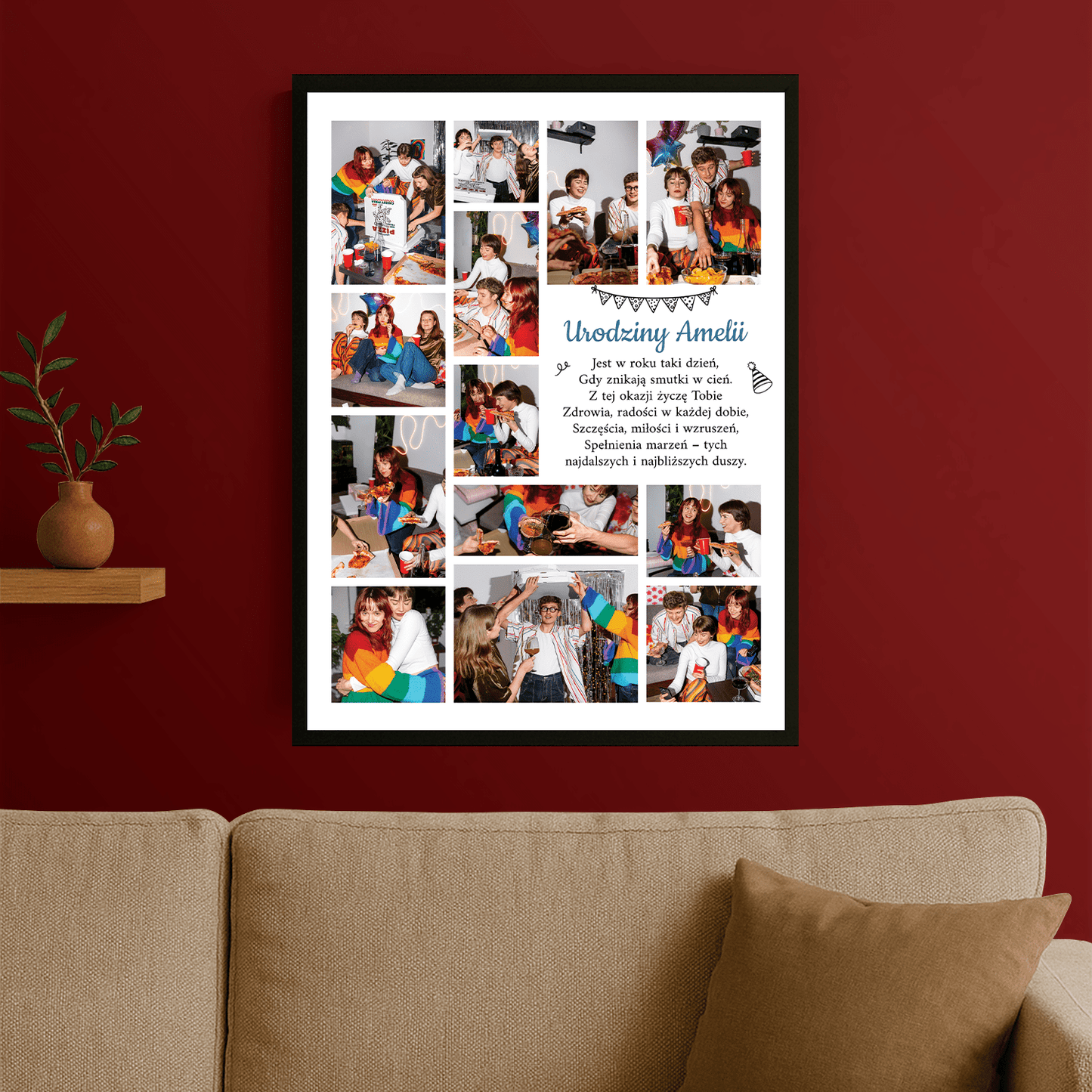 Kolaż 13 zdjęć z życzeniami - plakat personalizowany dla niej - Emmygift.pl