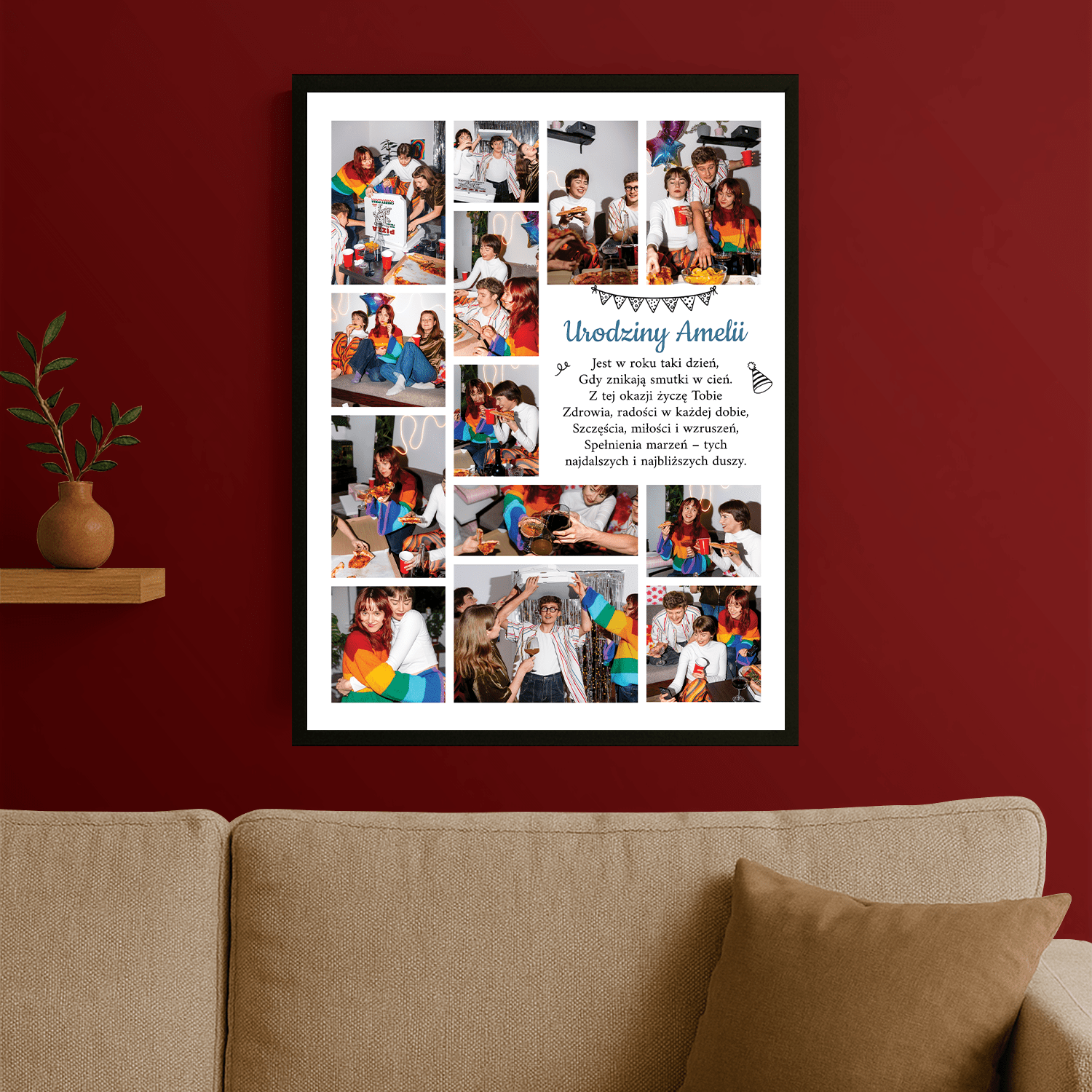 Kolaż 13 zdjęć z życzeniami - plakat personalizowany dla niej - Emmygift.pl