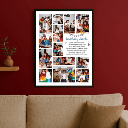 Kolaż 13 zdjęć z życzeniami - plakat personalizowany dla niej - Emmygift.pl