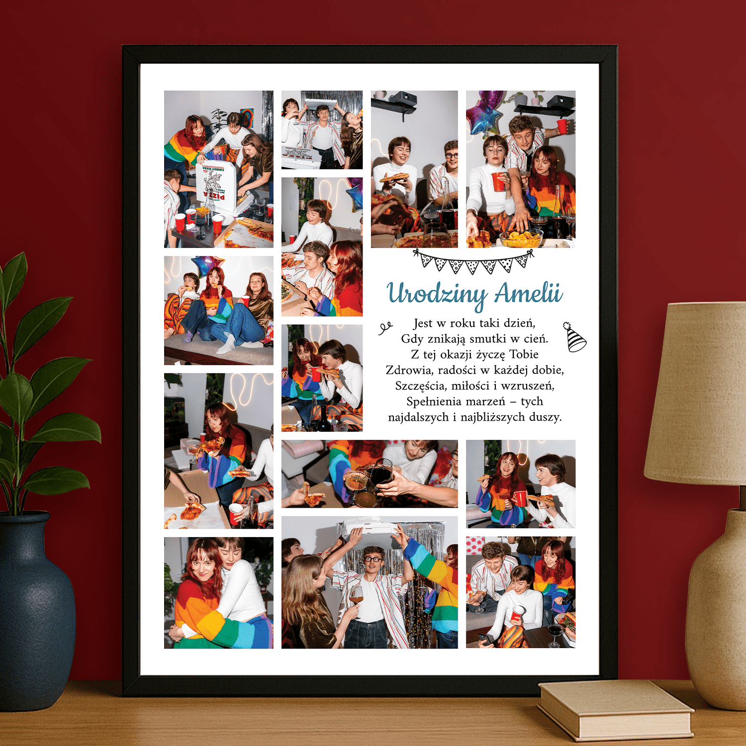 Kolaż 13 zdjęć z życzeniami - plakat personalizowany dla niej - Emmygift.pl