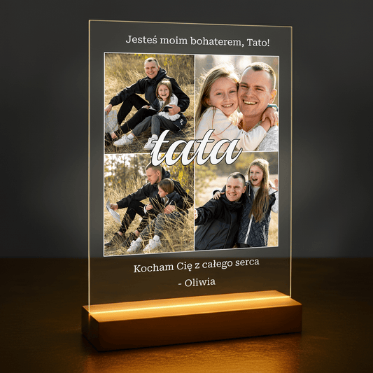 Kolaż 4 zdjęć z tatą - druk na szkle akrylowym dla taty - Emmygift.pl