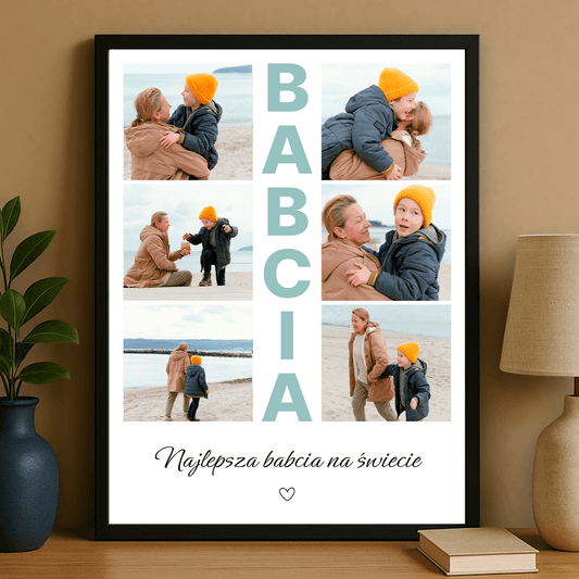 Kolaż 6 fotografii dla najlepsze babci na świecie - plakat personalizowany dla babci - Emmygift.pl