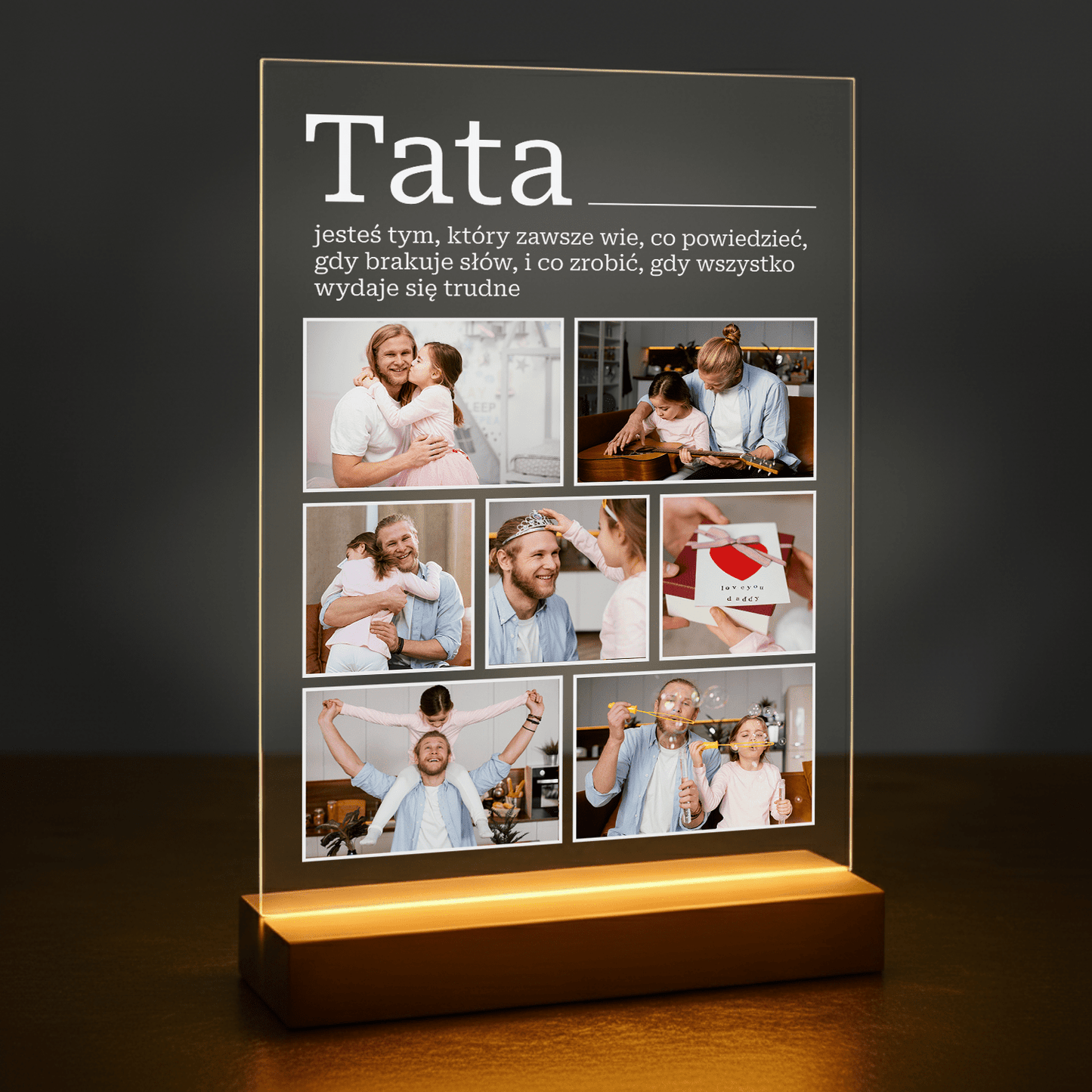 Kolaż 7 zdjęć + tekst - druk na szkle akrylowym dla taty - Emmygift.pl