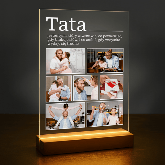 Kolaż 7 zdjęć + tekst - druk na szkle akrylowym dla taty - Emmygift.pl