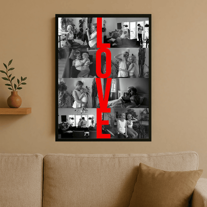Kolaż 8 zdjęć + napis Love - plakat personalizowany dla pary - Emmygift.pl