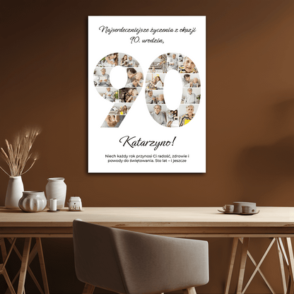 Kolaż na 90 urodziny - personalizowany druk na płótnie dla babci - Emmygift.pl