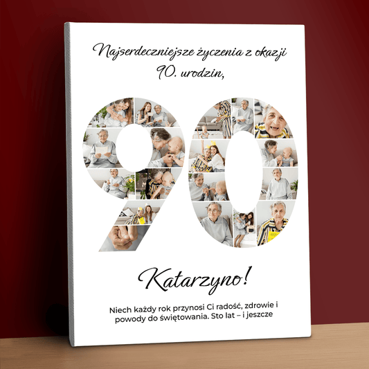 Kolaż na 90 urodziny - personalizowany druk na płótnie dla babci - Emmygift.pl