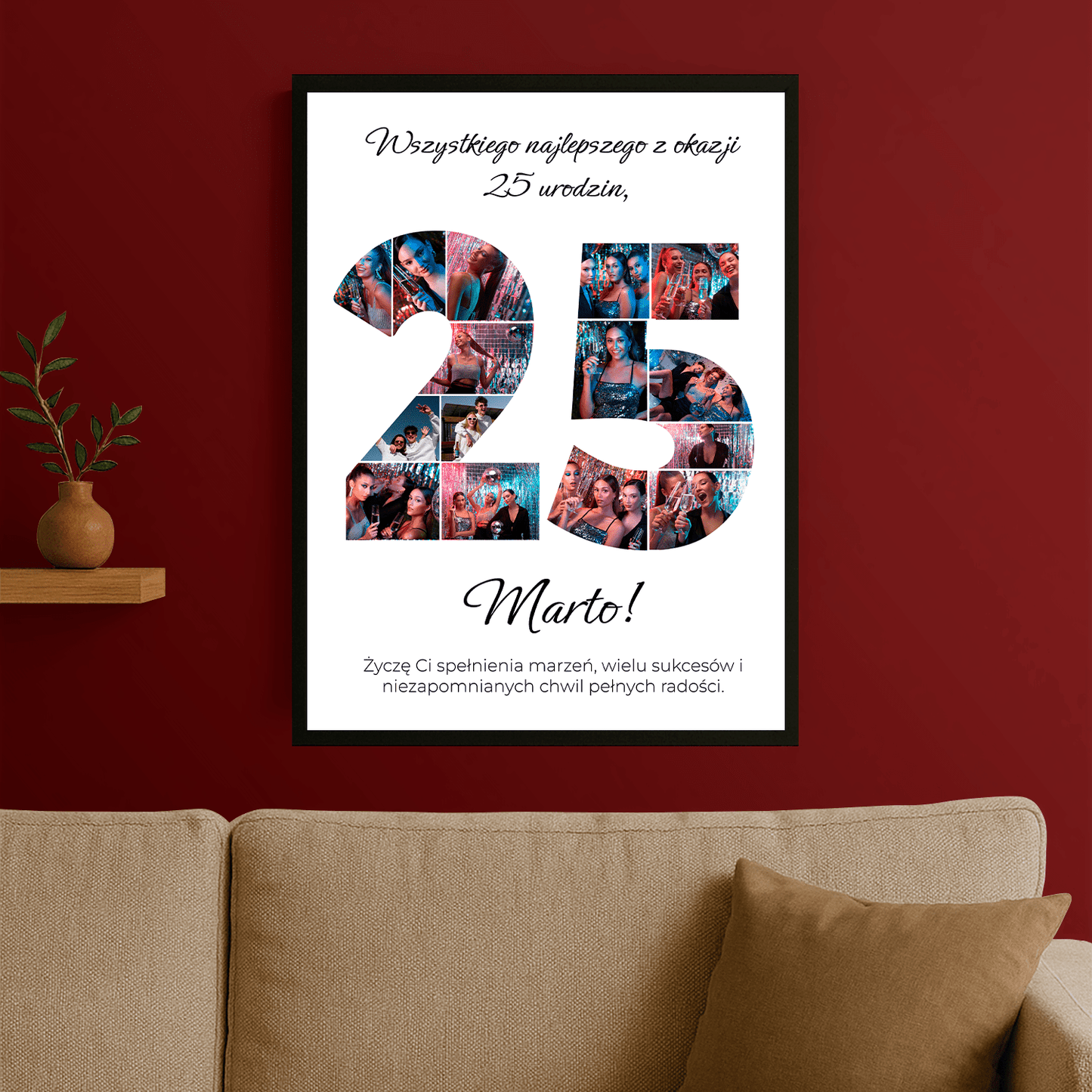 Kolaż + najlepsze życzenia na 25 urodziny - personalizowany plakat dla niej - Emmygift.pl