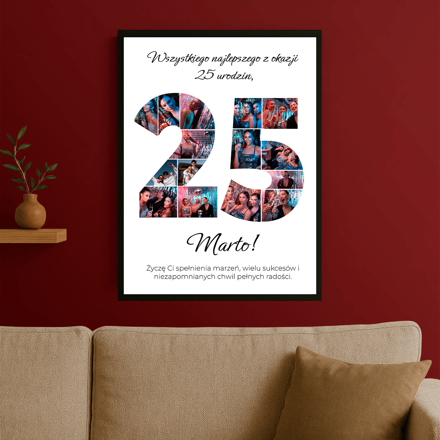 Kolaż + najlepsze życzenia na 25 urodziny - personalizowany plakat dla niej - Emmygift.pl
