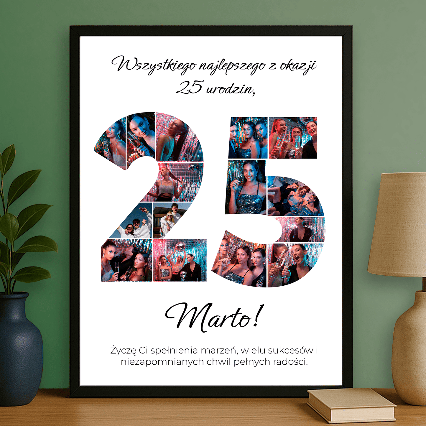 Kolaż + najlepsze życzenia na 25 urodziny - personalizowany plakat dla niej - Emmygift.pl