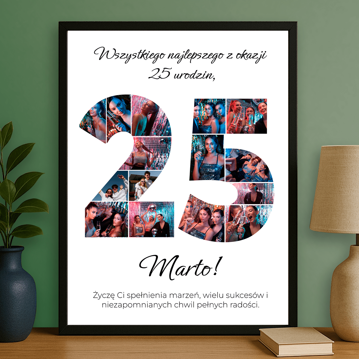 Kolaż + najlepsze życzenia na 25 urodziny - personalizowany plakat dla niej - Emmygift.pl