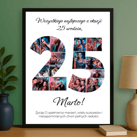 Kolaż + najlepsze życzenia na 25 urodziny - personalizowany plakat dla niej - Emmygift.pl