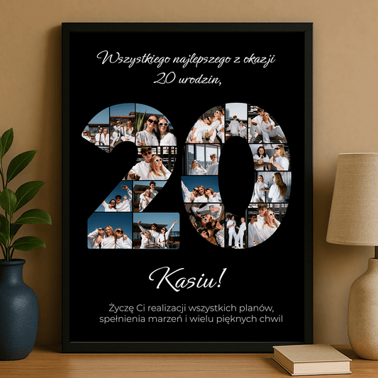 Kolaż z życzeniami na 20. - personalizowany plakat dla niej - Emmygift.pl