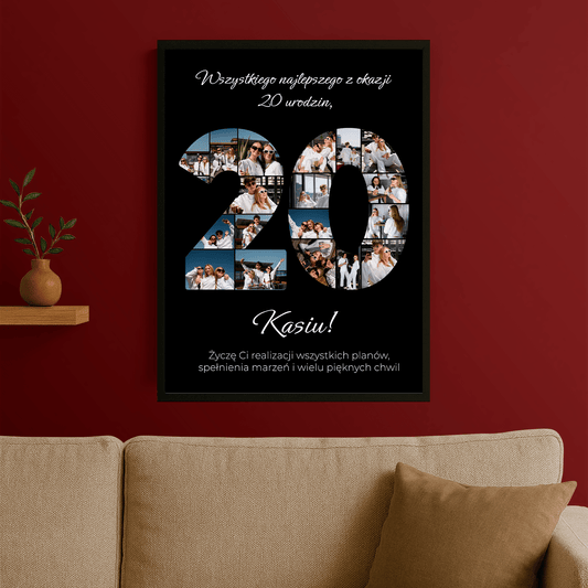Kolaż z życzeniami na 20. - personalizowany plakat dla niej - Emmygift.pl