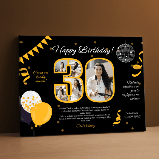 Kolaż z życzeniami na 30. - kolaż na płótnie dla niej - Emmygift.pl