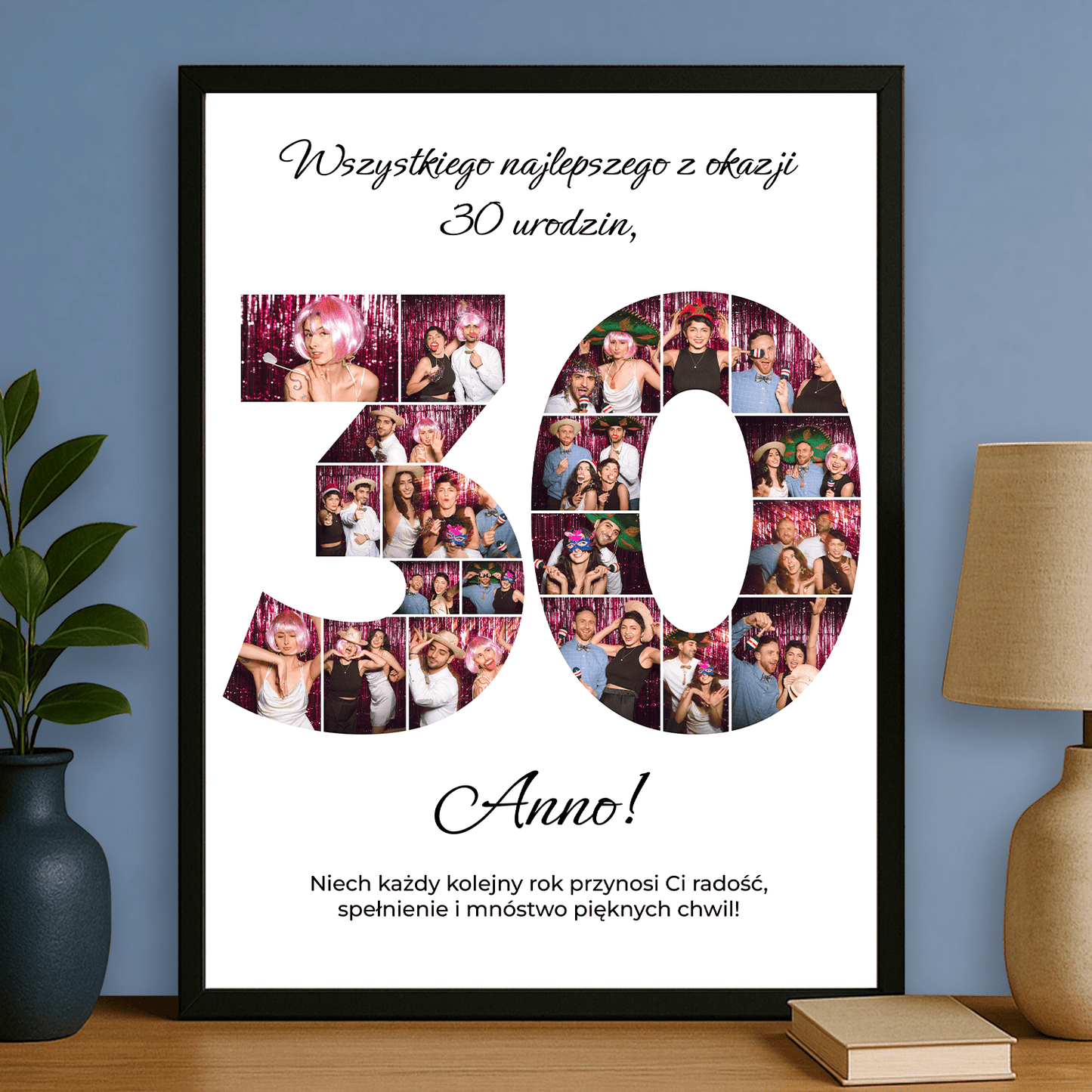 Kolaż z życzeniami na 30. - personalizowany plakat dla przyjaciółki - Emmygift.pl