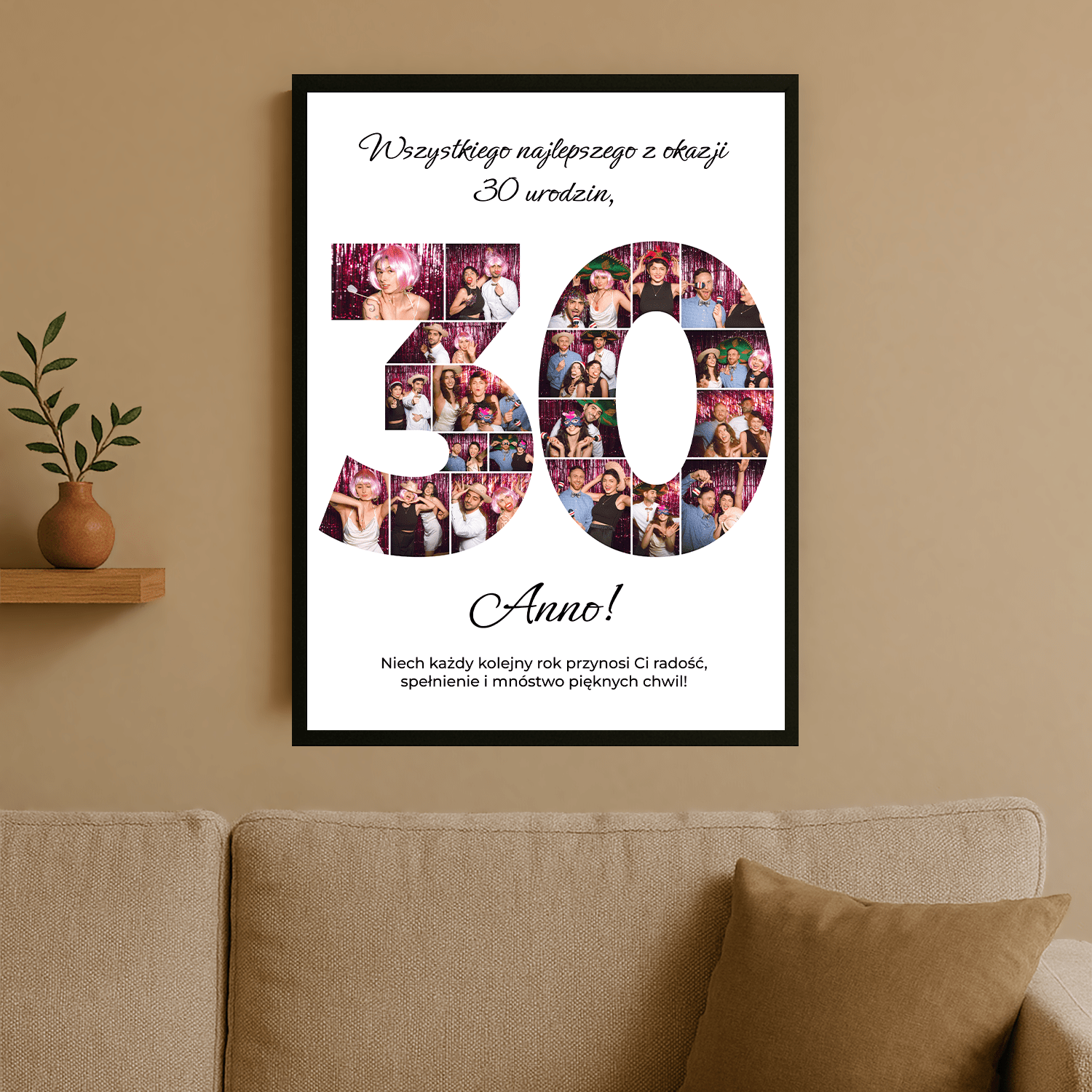 Kolaż z życzeniami na 30. - personalizowany plakat dla przyjaciółki - Emmygift.pl