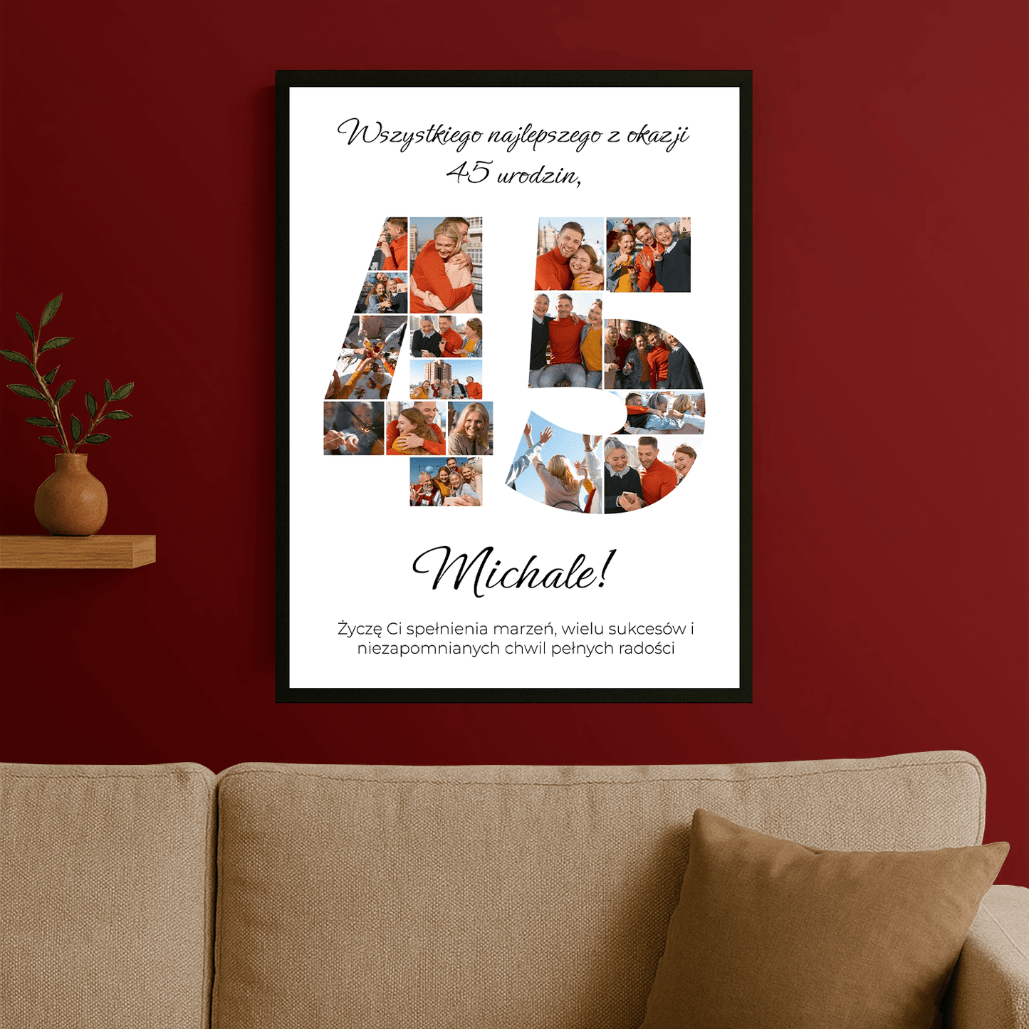 Kolaż z życzeniami na 45 urodziny - personalizowany plakat dla niego - Emmygift.pl