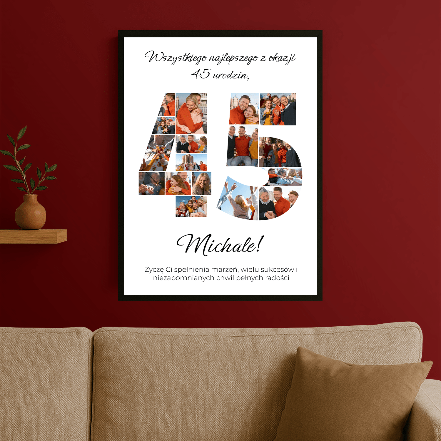 Kolaż z życzeniami na 45 urodziny - personalizowany plakat dla niego - Emmygift.pl