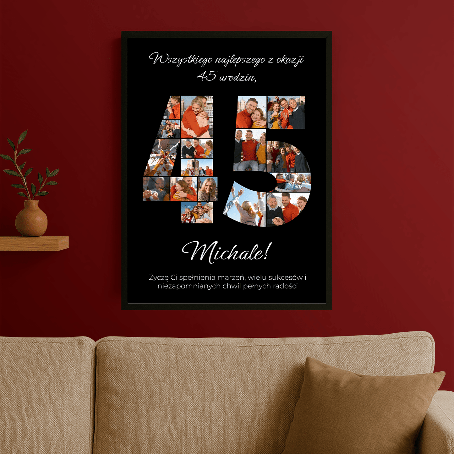 Kolaż zdjęć i życzenia na 45 urodziny - personalizowany plakat dla mężczyzny - Emmygift.pl