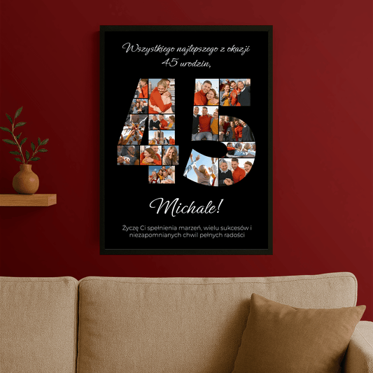 Kolaż zdjęć i życzenia na 45 urodziny - personalizowany plakat dla mężczyzny - Emmygift.pl