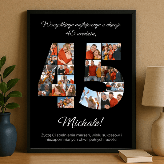 Kolaż zdjęć i życzenia na 45 urodziny - personalizowany plakat dla mężczyzny - Emmygift.pl