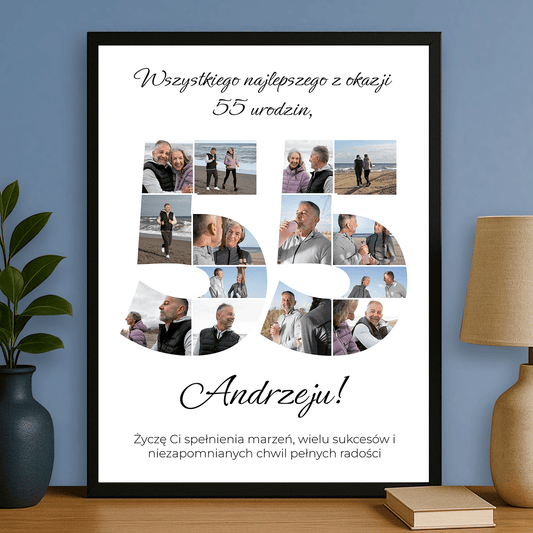 Kolaż zdjęć na 55 urodziny - personalizowany plakat dla mężczyzny - Emmygift.pl