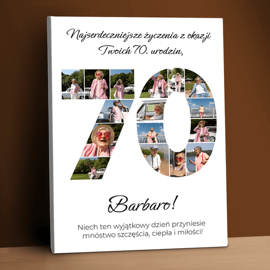 Kolaż zdjęć na 70. - personalizowany druk na płótnie dla babci - Emmygift.pl