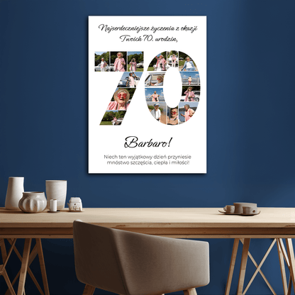 Kolaż zdjęć na 70. - personalizowany druk na płótnie dla babci - Emmygift.pl