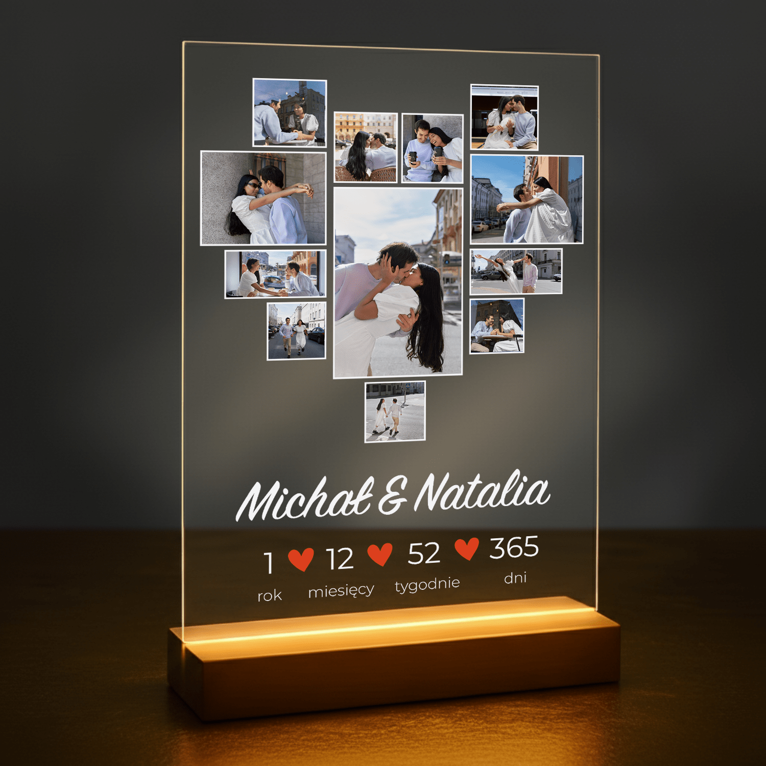 Kolaż zdjęć serce - druk na szkle akrylowym dla pary - Emmygift.pl