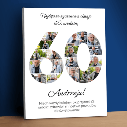 Kolaż zdjęć z okazji 60 urodzin - personalizowany druk na płótnie dla mężczyzny - Emmygift.pl