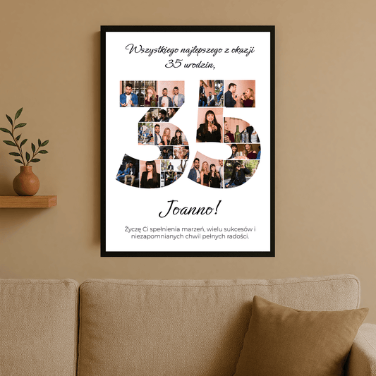 Kolaż zdjęć z życzeniami na 35 urodziny - personalizowany plakat dla kobiety - Emmygift.pl