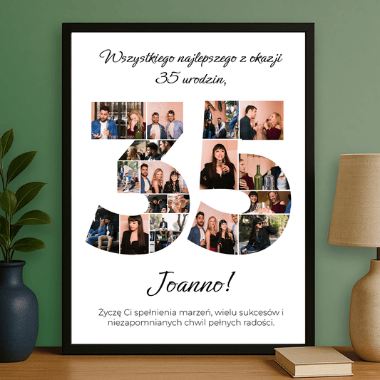 Kolaż zdjęć z życzeniami na 35 urodziny - personalizowany plakat dla kobiety - Emmygift.pl