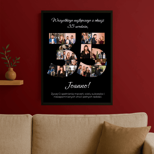 Kolaż zdjęć z życzeniami na 35 urodziny - personalizowany plakat dla niej - Emmygift.pl