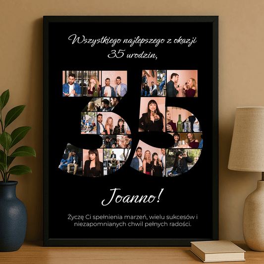 Kolaż zdjęć z życzeniami na 35 urodziny - personalizowany plakat dla niej - Emmygift.pl