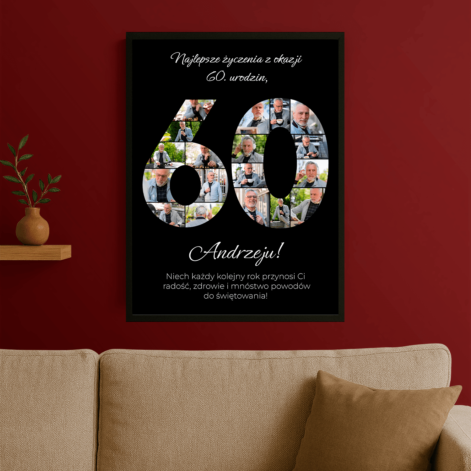 Kolaż zdjęć + życzenia na 60. - personalizowany plakat dla mężczyzny - Emmygift.pl