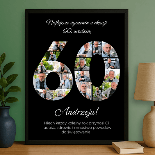 Kolaż zdjęć + życzenia na 60. - personalizowany plakat dla mężczyzny - Emmygift.pl