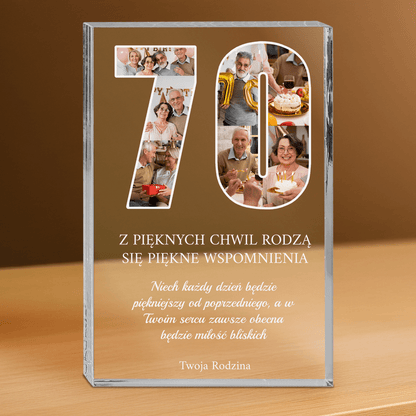 Kolaż zdjęć + życzenia na 70. - personalizowany druk na grubym szkle dla mężczyzny - Emmygift.pl