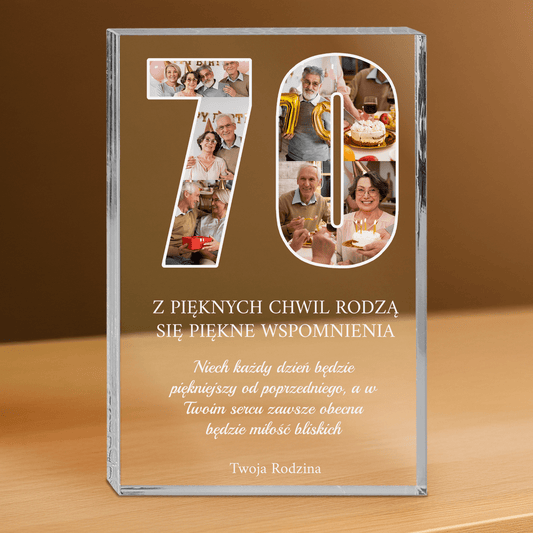 Kolaż zdjęć + życzenia na 70. - personalizowany druk na grubym szkle dla mężczyzny - Emmygift.pl