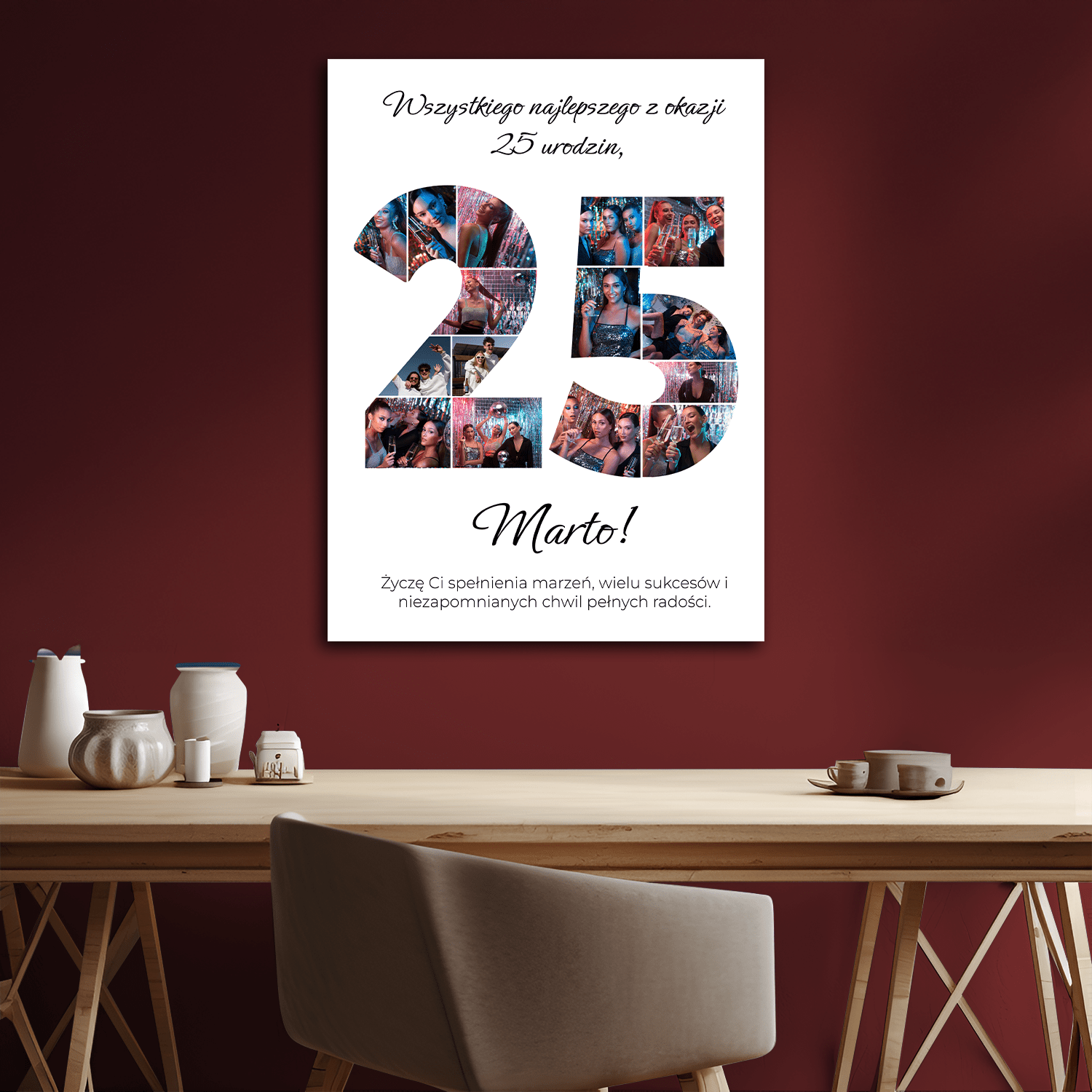 Kolaż + życzenia na 25 urodziny - personalizowany druk na płótnie dla przyjaciółki - Emmygift.pl