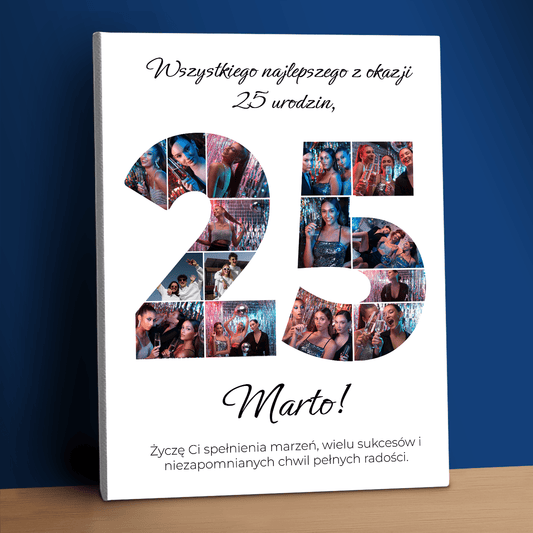 Kolaż + życzenia na 25 urodziny - personalizowany druk na płótnie dla przyjaciółki - Emmygift.pl