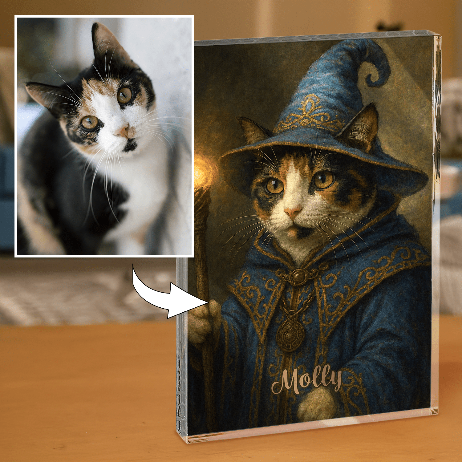 Kot czarodziej - blok akrylowy - prostokąt dla miłośnika kotów - Emmygift.pl