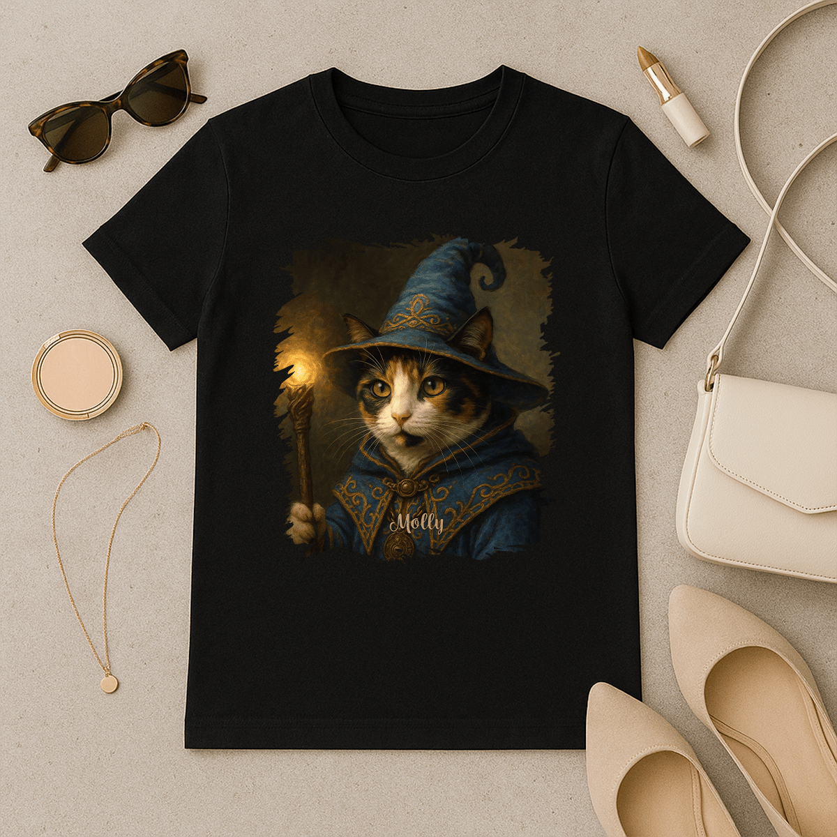 Kot czarownik - koszulka damska z nadrukiem dla miłośnika kotów - Emmygift.pl