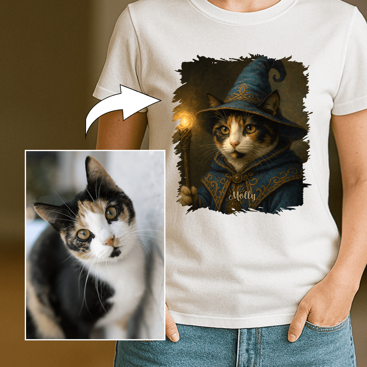 Kot czarownik - koszulka damska z nadrukiem dla miłośnika kotów - Emmygift.pl