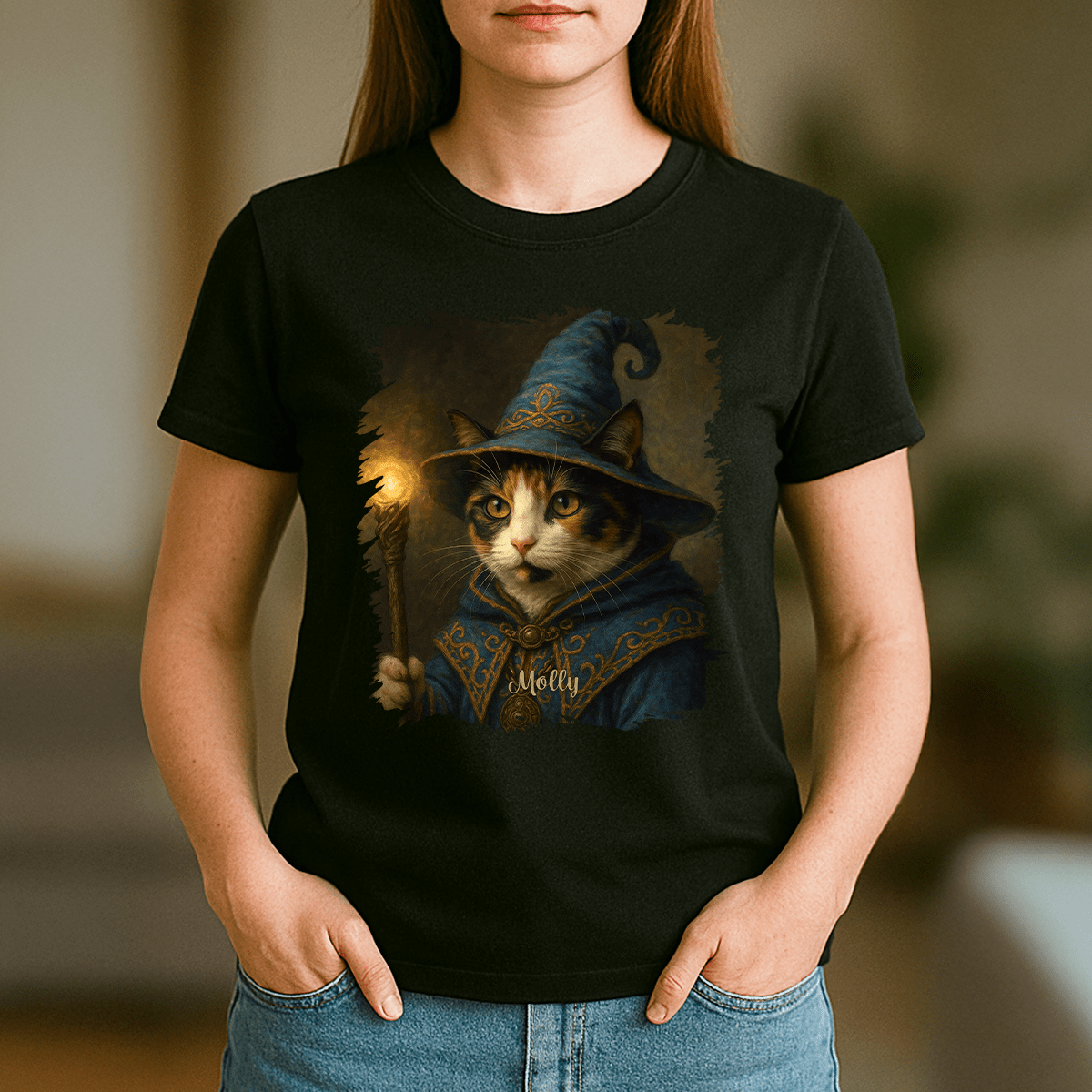 Kot czarownik - koszulka damska z nadrukiem dla miłośnika kotów - Emmygift.pl