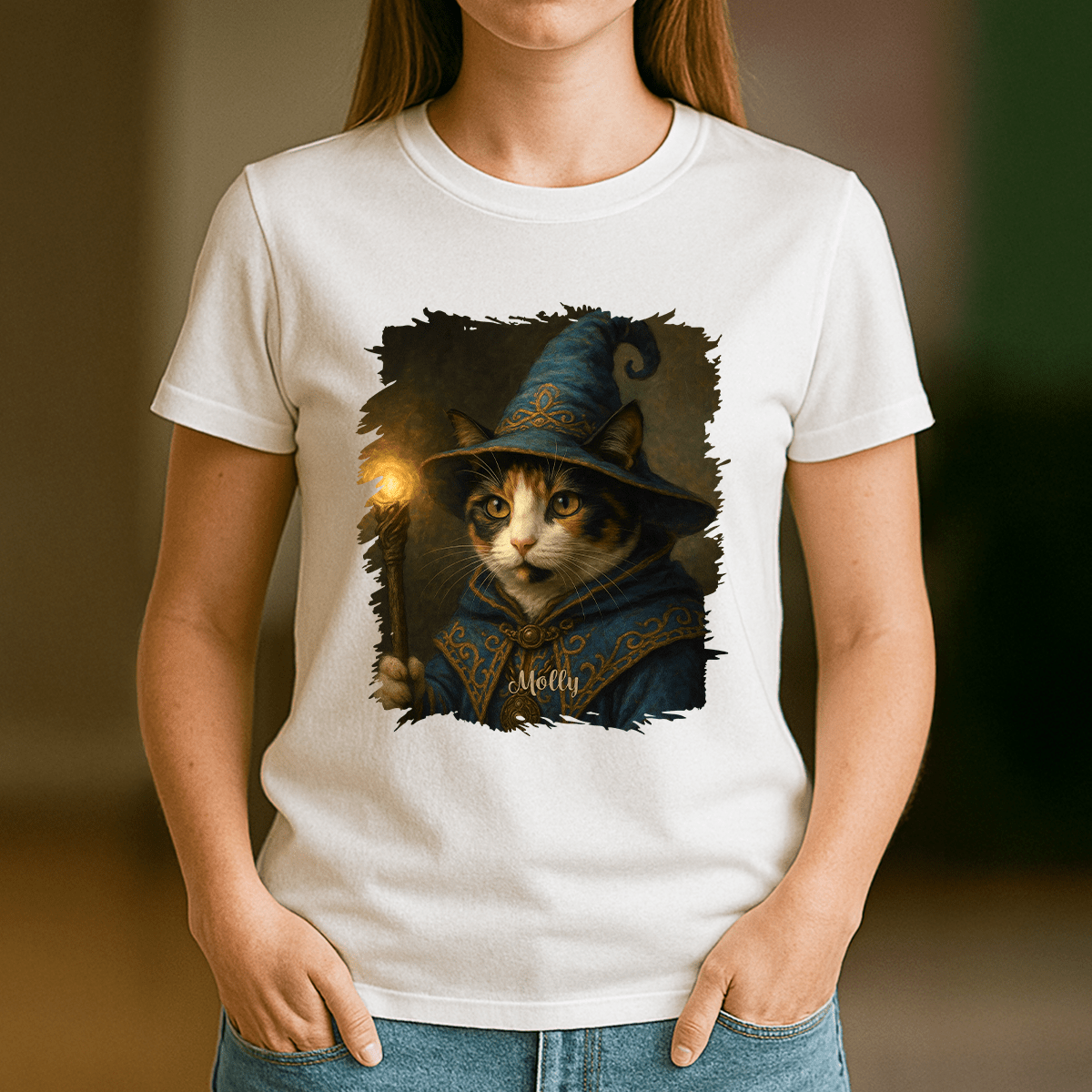 Kot czarownik - koszulka damska z nadrukiem dla miłośnika kotów - Emmygift.pl
